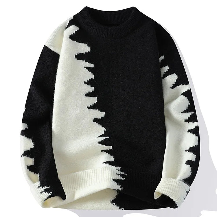 Dragon Graffiti Color blocked Fashion Knitted Sweaters Men's Knitwear Warm Pullover High Quality Mens Casual Loose Male Jumpers