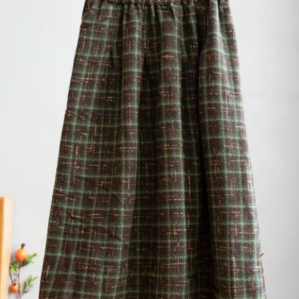 Art Mori Girls Woolen Skirts New 2025 Autumn Winter Basics Woman Cute Sweet Japanese Preppy Style Retro Vintage Long Plaid Skirt PlatiNum