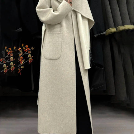 DFDG Woman's Cowl-neck Pure Color Versatile Patchwork Two-color Design 2025 Spring New Style Loose High-quality Long Coat