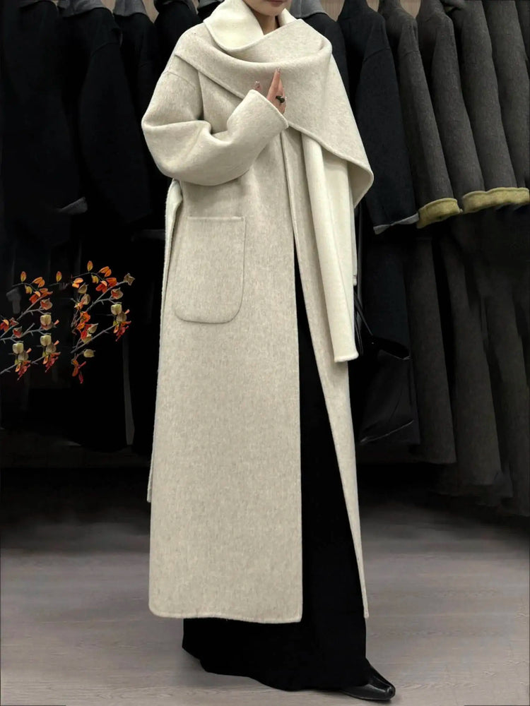 DFDG Woman's Cowl-neck Pure Color Versatile Patchwork Two-color Design 2025 Spring New Style Loose High-quality Long Coat