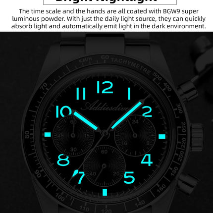 ADDIESDIVE New Chronograph 0S20 Quartz Wristwatch Luxury Men Watch Ceramic Bezel Domed Glass 100m Waterproof BGW9 Luminous