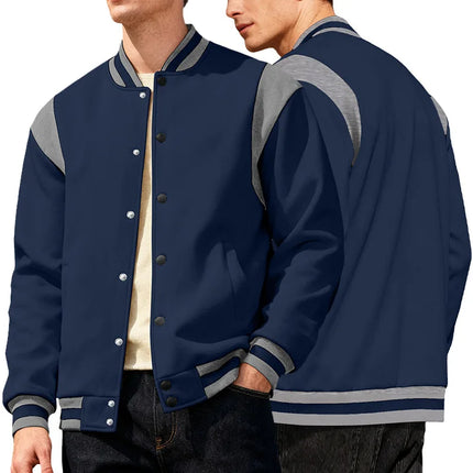Men Color Block Varsity Jacket Fleece Lined Long Sleeve Button Baseball Coat Retro Swag Streetwear Casual Outerwear Y2K Clothes