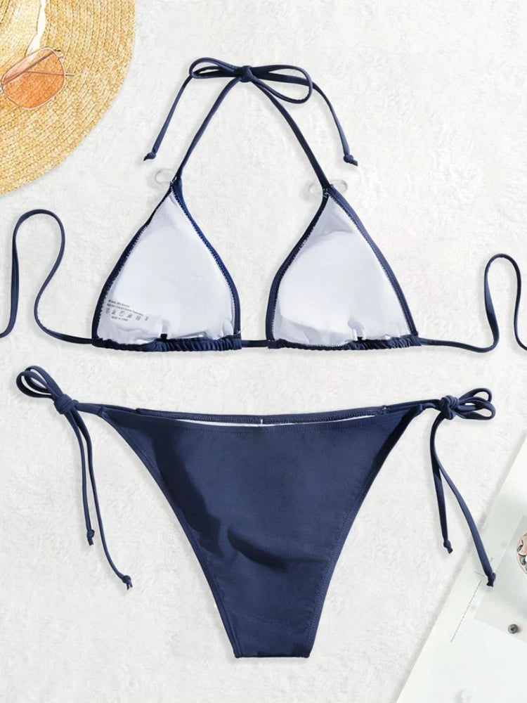 Costumi da bagno Perizoma Bikini Set Sexy Nuovi costumi da bagno blu navy Donna Costumi da bagno sexy Bikini Triangolo Fasciatura Costumi da bagno femminili platinumshop
