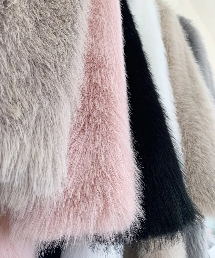 ZADORIN Winter Fluffy Jacket Women Solid Lapel Long Faux Fox Fur Coat Ladies Furry Warm Pink White Jacket Trench Coats Tops