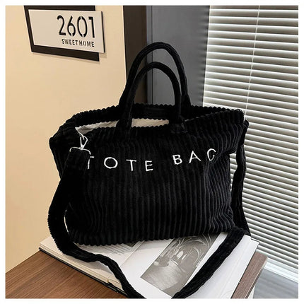 Simple Letter Soft Corduroy Shoulder Bags for Women Versatile Large Capacity Ladies Crossbody Bag Portable Female Handbags Tote PlatiNum