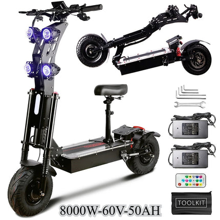 Scooter elettrico pieghevole 2025 10000W Doppi motori Forte potenza 72V/40AH Velocità massima 100KM/H portata massima 130KM Velocità veloce EU