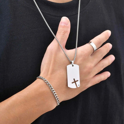 Set di 3 Pezzi: Collana Dogtag per Uomini e Ragazzi, Bracciale con Catena Cubana in Acciaio Inossidabile, Set di Anelli Impermeabili Regalo platinumshop