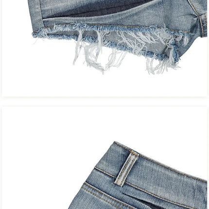 Women Short Hot Pants Jeans Slim Fit Low Waist Irregular Pockets Sexy Tassels Denim Shorts Button Fly Party Summer 2025 PlatiNum