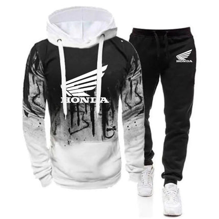 Honda Logo Print 2025 New Men Casual Spring Autumn Gradient Color Sportwear Hoodie + Sweatpant Harajuku Tracksuits PlatiNum