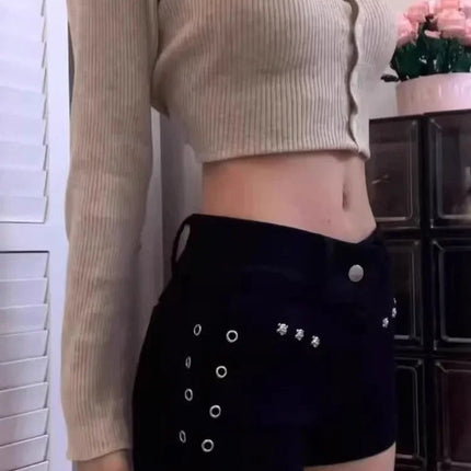 Woman Popular Sexy Low Waist Y2k Jeans Female Vintage Fashion Mini Pants Girls Vintage Designer Gothic Black Denim Shorts PlatiNum