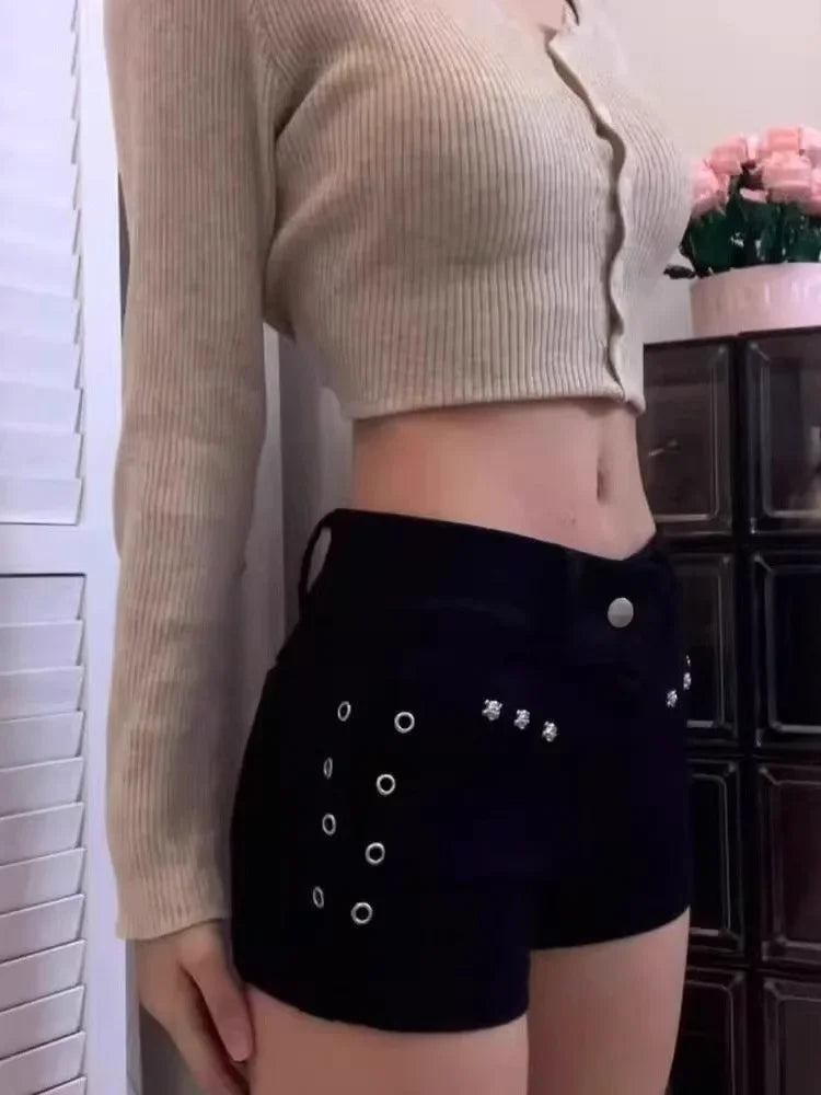 Woman Popular Sexy Low Waist Y2k Jeans Female Vintage Fashion Mini Pants Girls Vintage Designer Gothic Black Denim Shorts PlatiNum