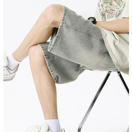 Pantaloncini di jeans casual da uomo elastico in vita dritto comodo azzurro morbido pantaloni corti larghi Bermuda larghi jeans maschili