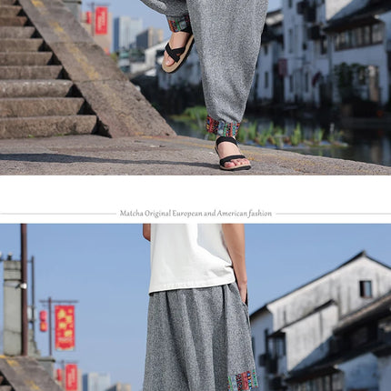 Pantaloni da uomo di alta qualità, casual, traspiranti, comodi, con elastico in vita, stile giapponese, vintage, alla moda, larghi, modello harem.