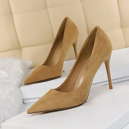 Donne 9 cm Tacchi alti Festa quotidiana Décolleté in pelle scamosciata colorata Scarpins femminili Stiletto Banchetto serale Rosso Giallo Scarpe Plus Size 34-43