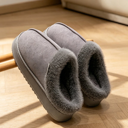 Men's Winter Plush Slippers, Thick Sole Closed-Toe, Warm Sherpa Lining, Non-Slip Indoor/Outdoor Home Shoes for Couples