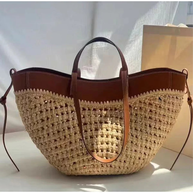 Straw Woven Shoulder Bag Branded Popular Bag with Long Short Handle Color-Matching Armpit Bag Women's Dumpling Bag Bucket Bag