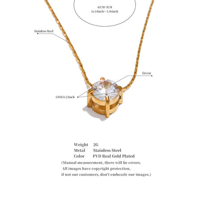 Yhpup Korean Chic Stainless Steel Shiny Cubic Zirconia Cast Delicate Necklace Pendant for Women Daily Waterproof Basic Jewelry PlatiNum