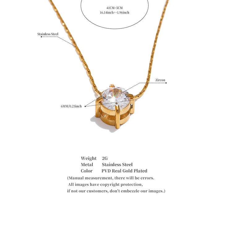 Yhpup Korean Chic Stainless Steel Shiny Cubic Zirconia Cast Delicate Necklace Pendant for Women Daily Waterproof Basic Jewelry PlatiNum
