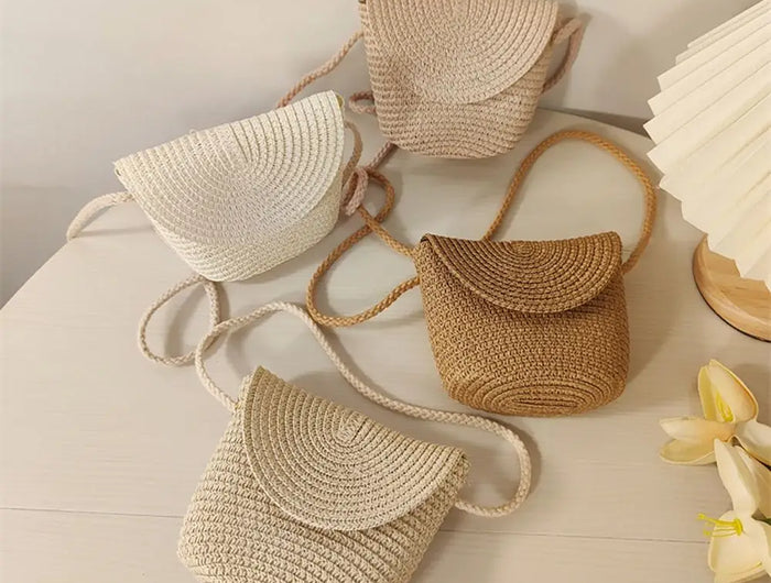 Fashionable Shell-Shaped Straw Bag, Handmade Straw Bag, Summer Beach Bag for Children