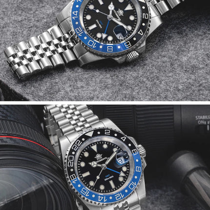 ADDIESDIVE 40mm GMT Watch Men Top Brand Quartz Wristwatch Luxury Ceramic Bezel 20Bar Diving Waterproof Luminous Watch AD2050