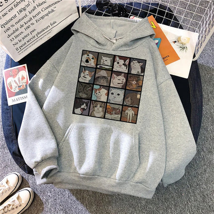 Aesthetic Y2k 90s Hoodies Funny Cute Cat Sweatshirt for Women Harajuku Graphic Pullovers 2000s Ulzzang Gothic Streetwear Female