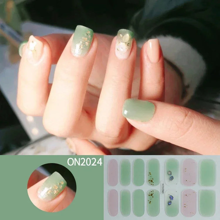14Tips 3D Flowers Gradient Color Adhesive UV Gel Nail Stickers Fashionable Marble Pattern Nail Wraps DIY Manicure Arts Decals