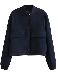 1PCS Woman Bomber Jacket Coat White Autumn Winter Button Baseball Aviator Cropped Jackets for Women