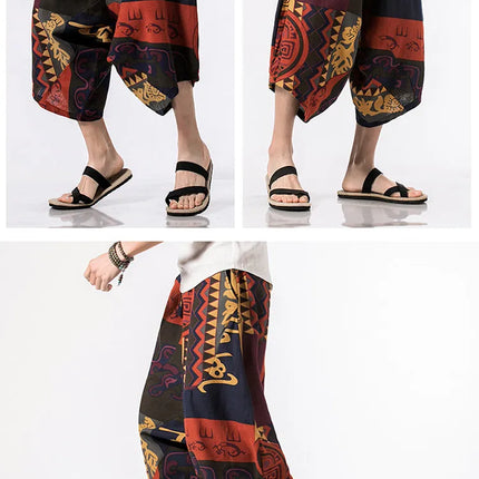 Pantaloncini Estivi Harajuku Larghi con Stampa, Traspiranti, Casual, Lunghezza al Polpaccio, Nuovi Pantaloni da Uomo in Cotone e Lino Oversize Stile Lanterna