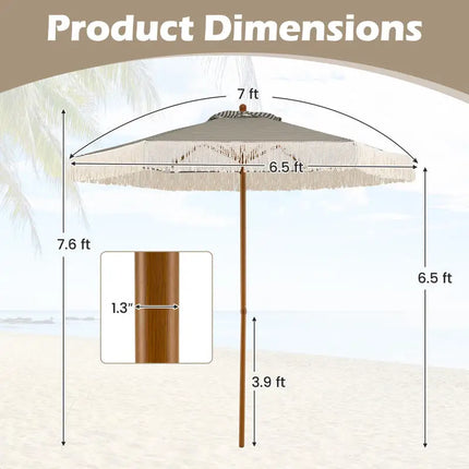 Parasol de terrasse de 2,1 mètres avec franges, parasol de plage de protection solaire avec pompons bohèmes - Vert
