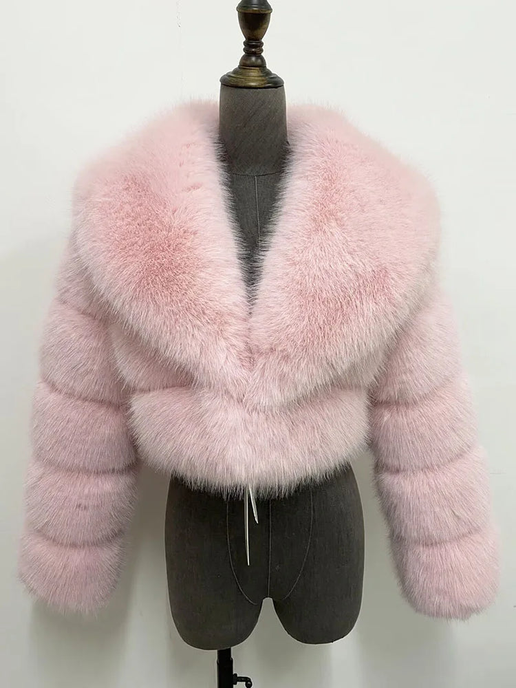 ZADORIN Luxury Big Collar Spliced Cropped Faux Fur Coat Woman Clothing Thicken Furry Faux Fur Jacket Winter Fur Coats Top Mujer