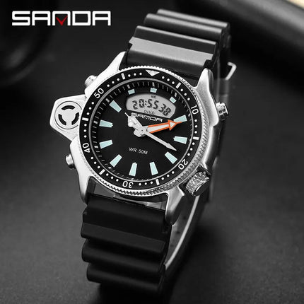 SANDA Sport orologio digitale al quarzo da uomo orologi subacquei creativi orologio da uomo con allarme impermeabile orologio con doppio Display Relogio Masculino platinumshop