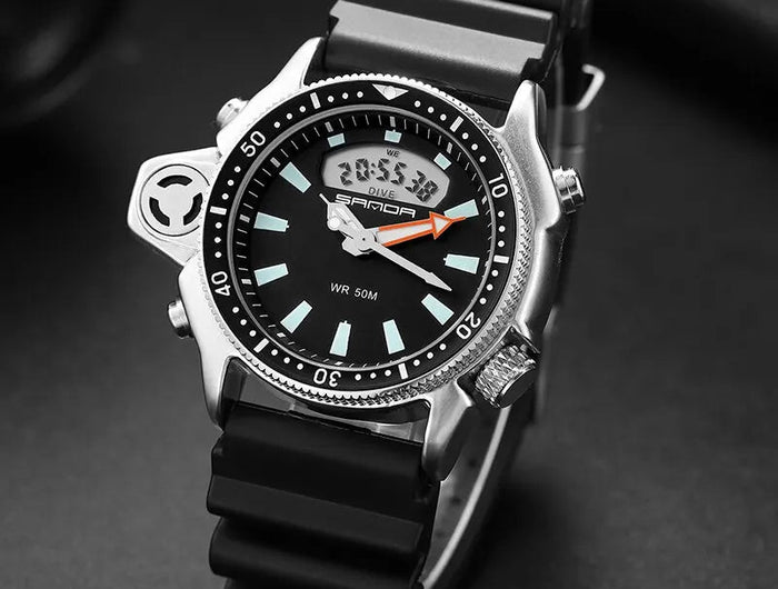 SANDA Sport orologio digitale al quarzo da uomo orologi subacquei creativi orologio da uomo con allarme impermeabile orologio con doppio Display Relogio Masculino platinumshop