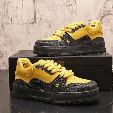 Sneakers Casual Mens Designer Bling Punk Board Shoes Fashion Split Leather Breathable Height Increased Flat Platform Sport Shoes