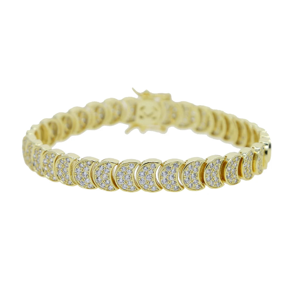 2025 Nuova collana a catena serpente unisex color oro a spina di pesce con perline catena a maglie pavimentata 5A CZ girocollo a forma di luna per gioielli da donna