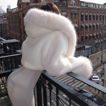 Faux Fox Fur Coats Women Fur Jackets Short Solid Hooded Long Sleeves Open Stitch Thick Warm Fur Loose Casual 2025 Autumn Winter