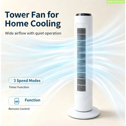 Ventilatore a torre silenzioso con telecomando, oscillante a 3 velocità 75 °   Ventilatore a Torre Oscillante con Timer e Controllo Superiore, Ventilatore a Torre Senza Pale Salvaspazio per Casa e Ufficio