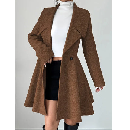 Women Woolen Coats Long Sleeve Turn-down Collar Jackets Ladies Autumn Winter Outerwear Coat