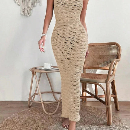 Abito scavato in vita con scollo tondo alla moda ed elegante per la primavera e l'estate, gonna da spiaggia slim fit senza maniche da donna platinumshop