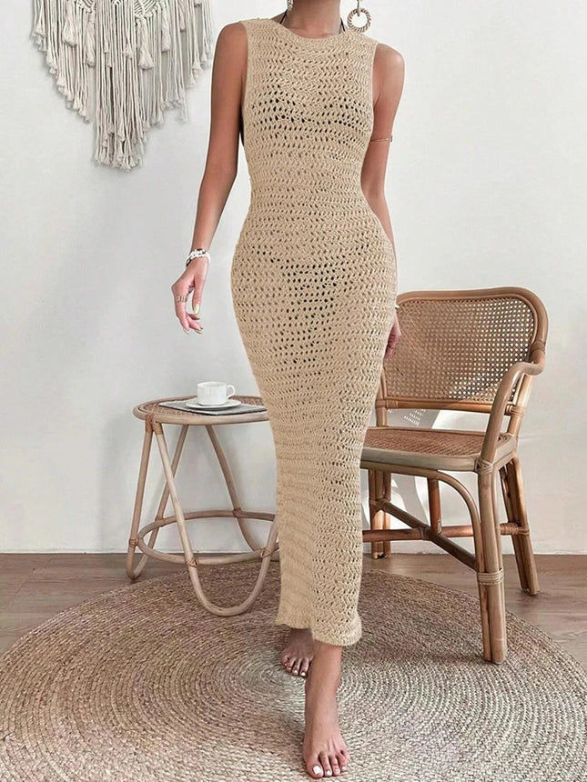 Abito scavato in vita con scollo tondo alla moda ed elegante per la primavera e l'estate, gonna da spiaggia slim fit senza maniche da donna platinumshop
