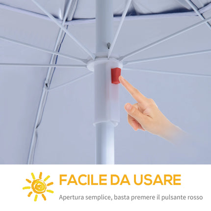 Outsunny Beach Umbrella Ø2.1x2.2 m with Side Flap, Carry Bag and Stakes, Garden Umbrella with 8 Ribs and 2-Section Metal and Polyester Design, UV50+, Blue