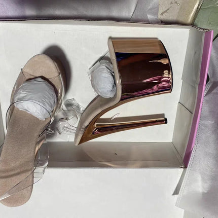 Glossy electroplated Cross dressing 8 inches high heel Stripper 20cm sandals  Clear Exotic Sexy platform pole Dance Sexy womens PlatiNum