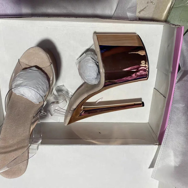 Glossy electroplated Cross dressing 8 inches high heel Stripper 20cm sandals  Clear Exotic Sexy platform pole Dance Sexy womens PlatiNum