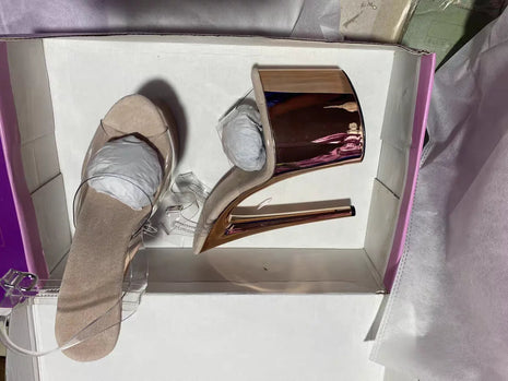Glossy electroplated Cross dressing 8 inches high heel Stripper 20cm sandals  Clear Exotic Sexy platform pole Dance Sexy womens PlatiNum