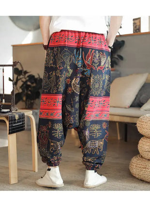 Pantaloni Harem da Uomo 2026 Stile Retrò con Stampa, Pantaloni Jogger Larghi e Comodi con Cavallo Ribassato, Stile Nepal Oversize, Pantaloni Casual da Uomo con Cavallo Ribassato
