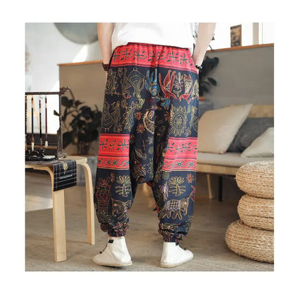 Pantaloni Harem da Uomo 2026 Stile Retrò con Stampa, Pantaloni Jogger Larghi e Comodi con Cavallo Ribassato, Stile Nepal Oversize, Pantaloni Casual da Uomo con Cavallo Ribassato