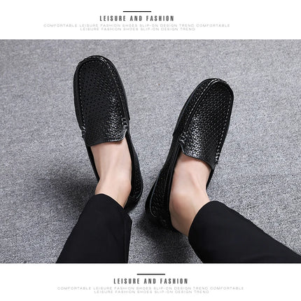 Mocassini da Uomo Estivi 2026 in Vera Pelle di Lusso, Scarpe Casual Traspiranti con Intaglio, Slip-on da Guida