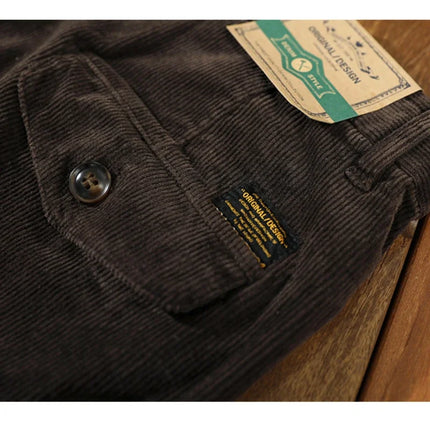 Autumn Winter Classic Cotton Corduroy Casual Mens Pants Comfortable Retro Big Pocket Drawstring Cargo Trousers AZ324