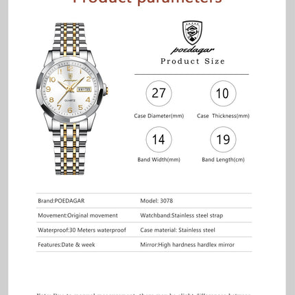 POEDAGAR elegante orologio da polso da donna al quarzo impermeabile luminoso data settimana orologio da donna orologi da donna casual in acciaio inossidabile reloj platinumshop