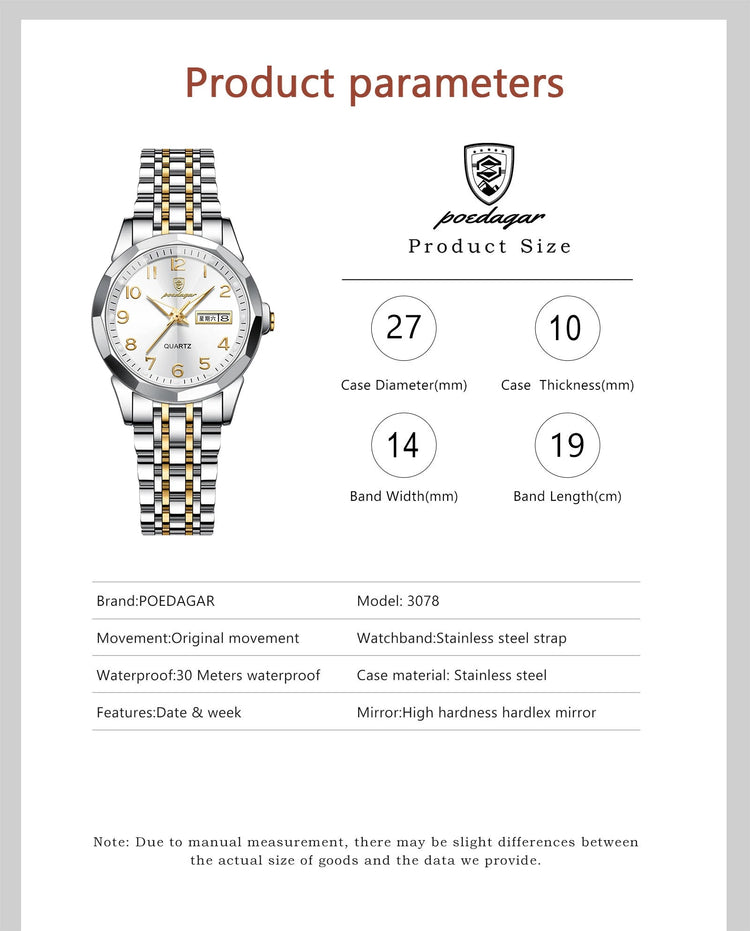 POEDAGAR elegante orologio da polso da donna al quarzo impermeabile luminoso data settimana orologio da donna orologi da donna casual in acciaio inossidabile reloj platinumshop