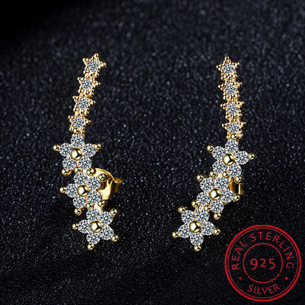925 Silver Full Moissanite Earrings Climber 7 Star Crawler Stud Ear Cuff for Women Black White Moissanite Jewelry Brincos Gift PlatiNum